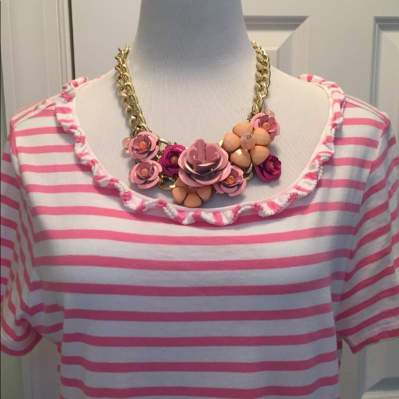 Talbots Pima cotton striped ruffle tee - Picture 5 of 6
